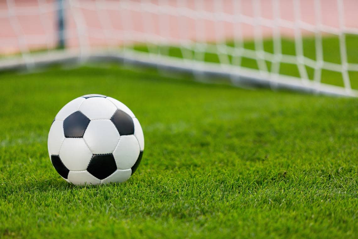 Closeup of a Soccer Ball and Goalpost