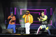 FILE - Apl.de.ap, from left, Will.i.am, and Taboo of the Black Eyed Peas perform at KAABOO Texas on May 11, 2019, in Arlington, Texas. will.i.am said Monday that politics don’t dictate his actions. Pressure from pro-Palestinian activists are unable to deter him from performing in Israel. A Palestinian-led movement has for years urged artists to boycott Israel over its treatment of the Palestinians. Major performers including Lorde and Lana Del Ray have canceled appearances under pressure while other stars including Madonna and Bob Dylan have defied it. (Photo by Amy Harris/Invision/AP, File)