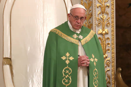 FILE PHOTO: Pope Francis attends Vespers at the Basilica of Saint Paul Outside the Walls, marking the start of the Week of Prayer for Christian Unity, in Rome, Italy January 18, 2019. REUTERS/Tony Gentile/File Photo