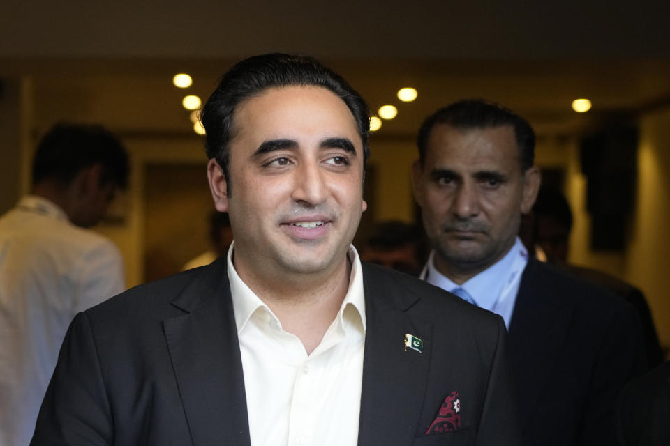 Pakistani Foreign Minister Bilawal Bhutto Zardari leaves after attending the Shanghai Cooperation Organization (SCO) council of foreign ministers' meeting, in Goa, India, Friday, May 5, 2023. Zardari in his opening remarks during the meeting said "Let's not get caught up in weaponizing terrorism for diplomatic point scoring." (AP Photo/Manish Swarup)