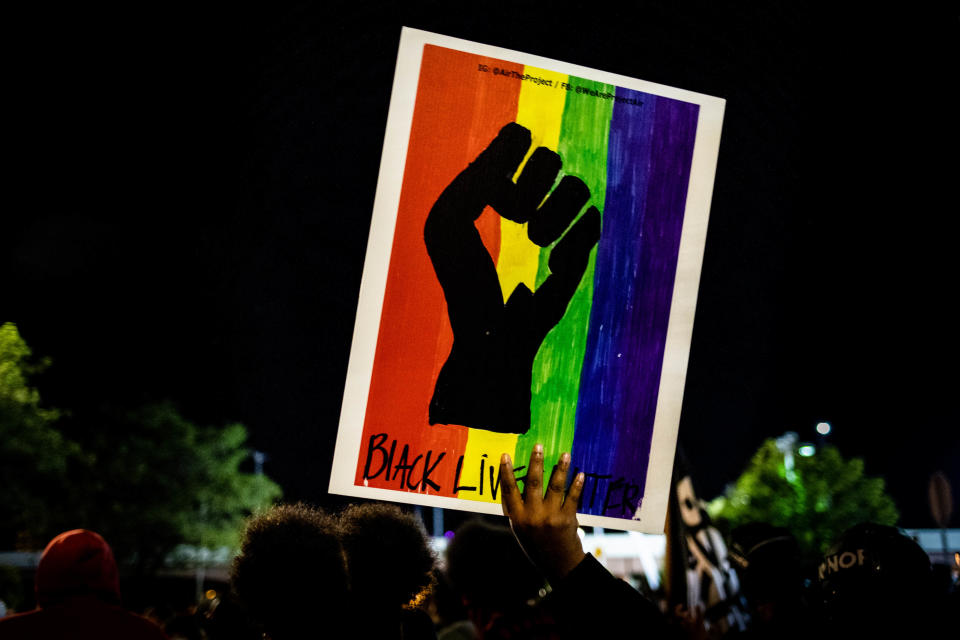 Protesters march for the fifth consecutive night of protest on September 6, 2020, following the release of video evidence that shows the death of Daniel Prude while in the custody of Rochester Police in Rochester, New York. Maranie R. Staab/AFP via Getty Images)