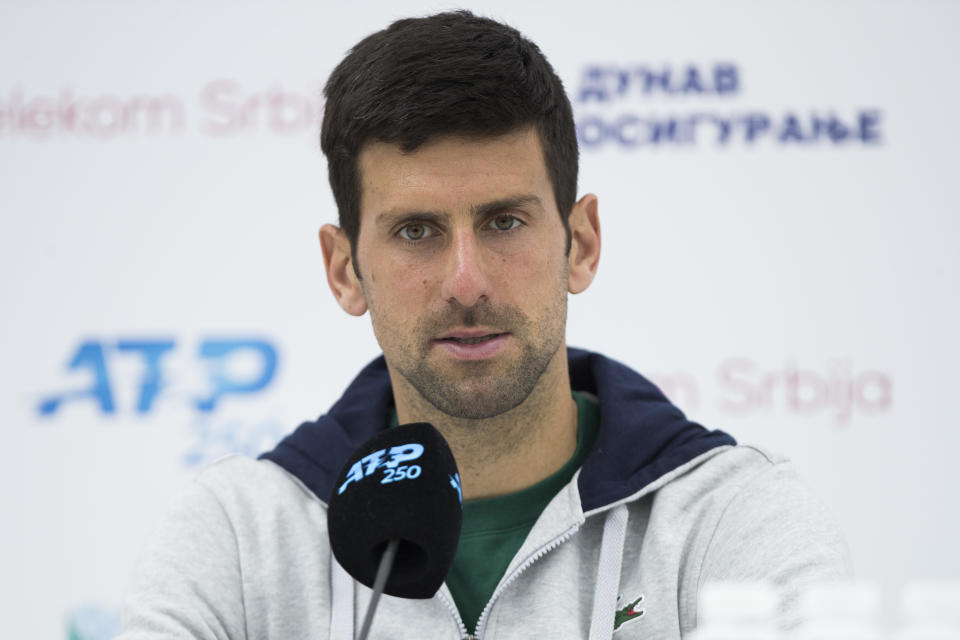 Novak Djokovic speaks during the press conference after the final during the Final match of Serbia Open ATP 250 Tournament at Novak Tennis Centre on Sunday in Belgrade, Serbia. / Credit: / Getty Images