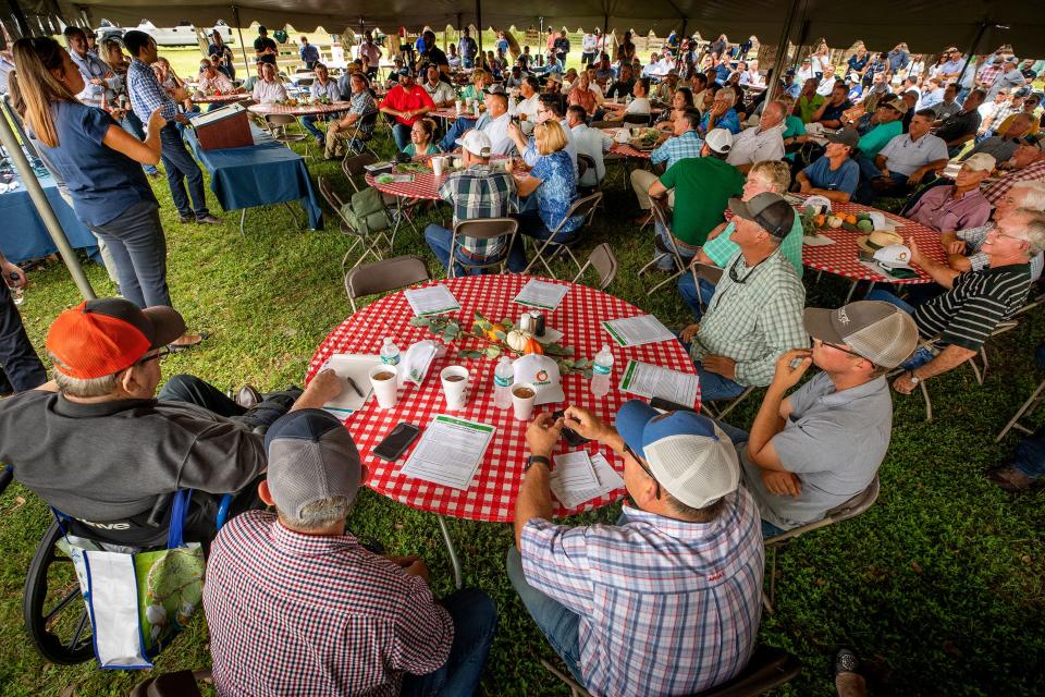 Florida Senator Marco Rubio talks to citrus growers  during the USDA crop forecast luncheon and  post-Hurricane Ian information meeting at the Putnam El Clair Ranch In Zolfo SpringsFl. Wednesday October 12,2022Ernst Peters/The Ledger