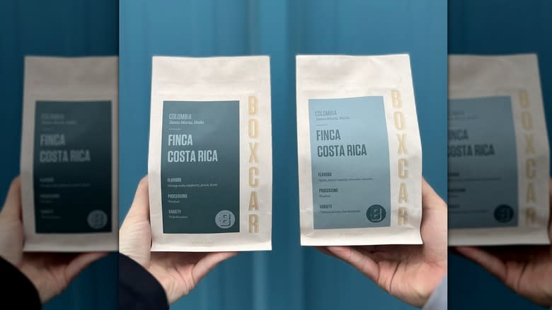 close up of two bags of coffee