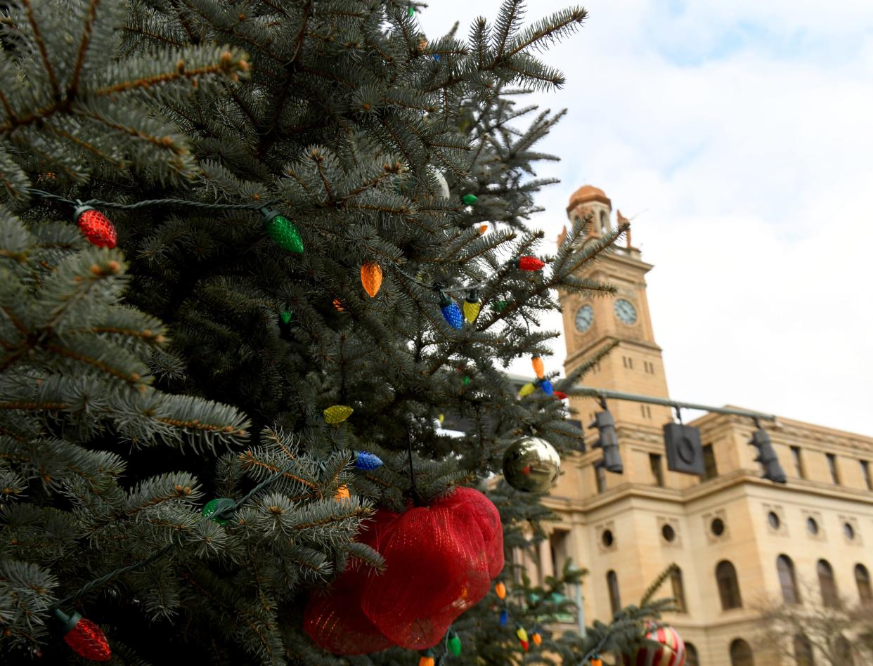 The Canton City Christmas tree in downtown Canton decorated and ready for the holiday season. Monday, November 27, 2023.