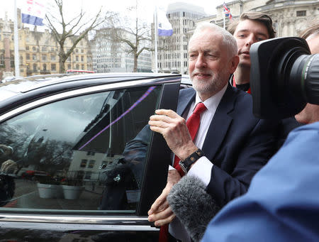 Britain's opposition Labour Party leader Jeremy Corbyn arrives to speak to the EEF Manufacturer's Organisation, in London, February 20, 2018. REUTERS/Simon Dawson