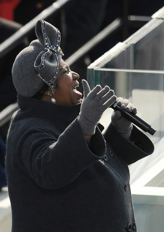 Aretha Franklin performs during the inauguration ceremony for US President Barack Obama in 2009