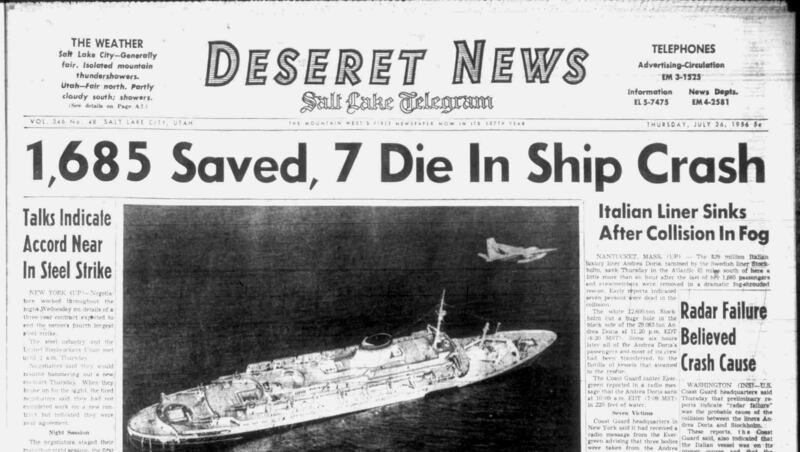 The front page of the Deseret News on July 26, 1956.