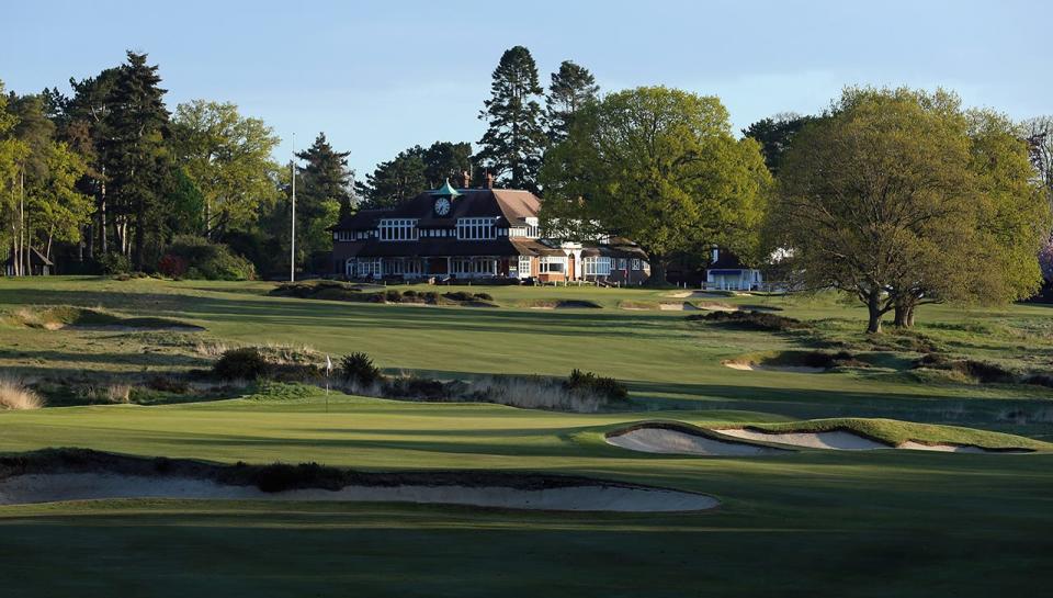 A general view/ course scenic of the 17th green and 18th holes and clubhouse on the Old Course at Sunningdale Golf Club on April 30, 2015 in Sunningdale, England. (Photo by Andrew Redington/Getty Images)