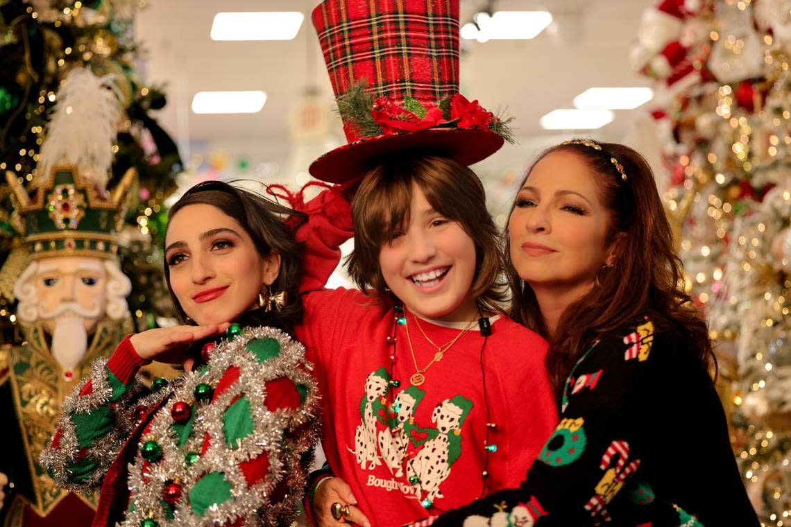 Emily Estefan, Sasha Estefan-Coppola and Gloria Estefan at The Christmas Palace in Miami at a photo session produced by Lara Estefan-Coppola for album art for “Estefan Family Christmas.” The album, streaming and on CD, was released in November 2022.