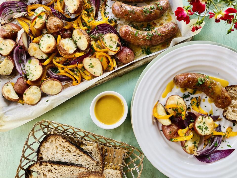 Sheet Pan Honey-Mustard Sausages