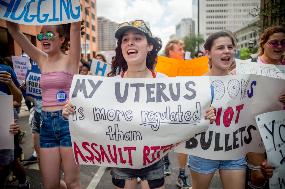 <p>People take part in the March For Our Lives rally against gun violence in New Orleans, Louisiana on March 24, 2018. (Emily Kask/AFP/Getty Images) </p>