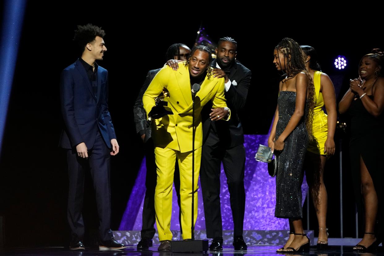 Lecrae accepts the award for Best Contemporary Christian Music Performance/Song during the 66th Annual GRAMMY Awards Premiere Ceremony at the Peacock Theater in Los Angeles on Sunday, Feb. 4, 2024.