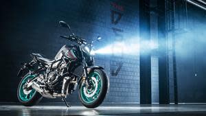 The MT-07 shown with its ultra-aggressive styling, agile chassis and thrilling torque-rich CP2 engine.