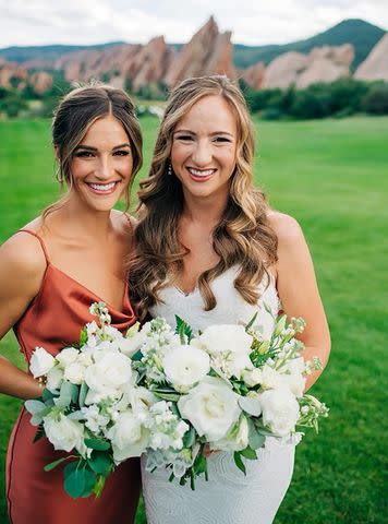 <p>Rachel Franklin/Rachel J Photo</p> Grace Leer and Stephanie Horner on Stephanie's wedding day in September 2023