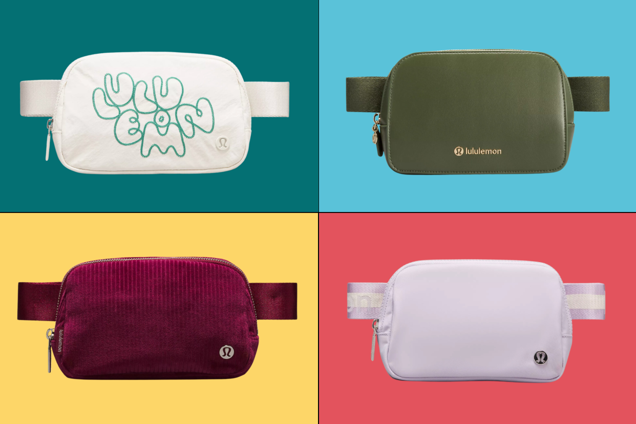 collage of lululemon everywhere belt bags in white, green, red corduroy and light purple, Best Lululemon belt bags for fall 2024 (Photos via Lululemon).