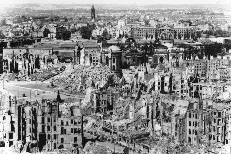 On February 13, 1945, thousands of Allied planes started bombing the German city of Dresden in World War II. The attack caused a firestorm that destroyed the city over a three-day period. File Photo courtesy of the German Federal Archives