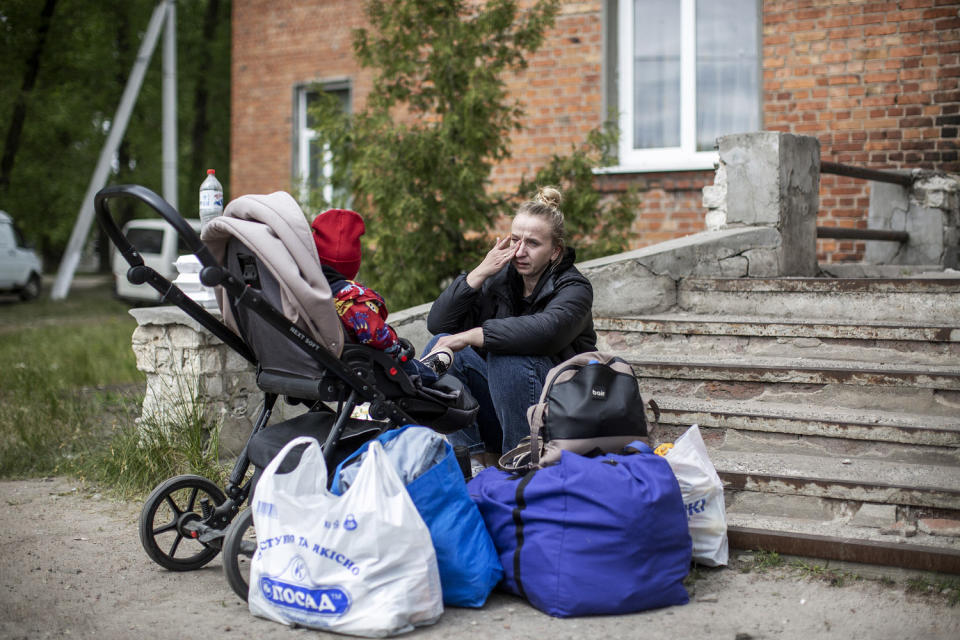 Civilians being evacuated from the war torn city of Vovchansk, Ukraine on May 20, 2024.  (Narciso Contreras / Anadolu via Getty Images)