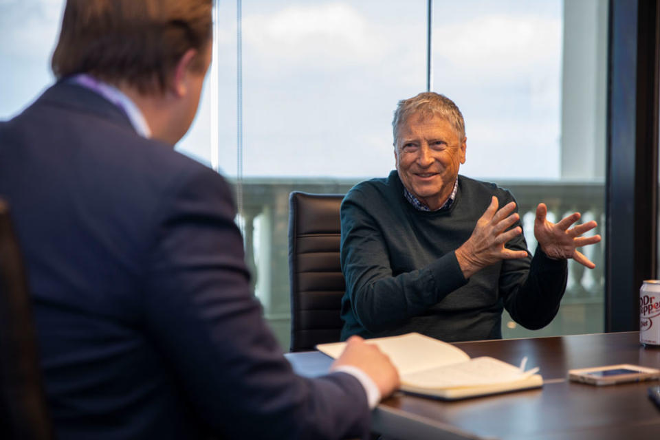 Bill Gates speaks with The 74’s Kevin Mahnken. (Gates Archive/Christopher Farber)