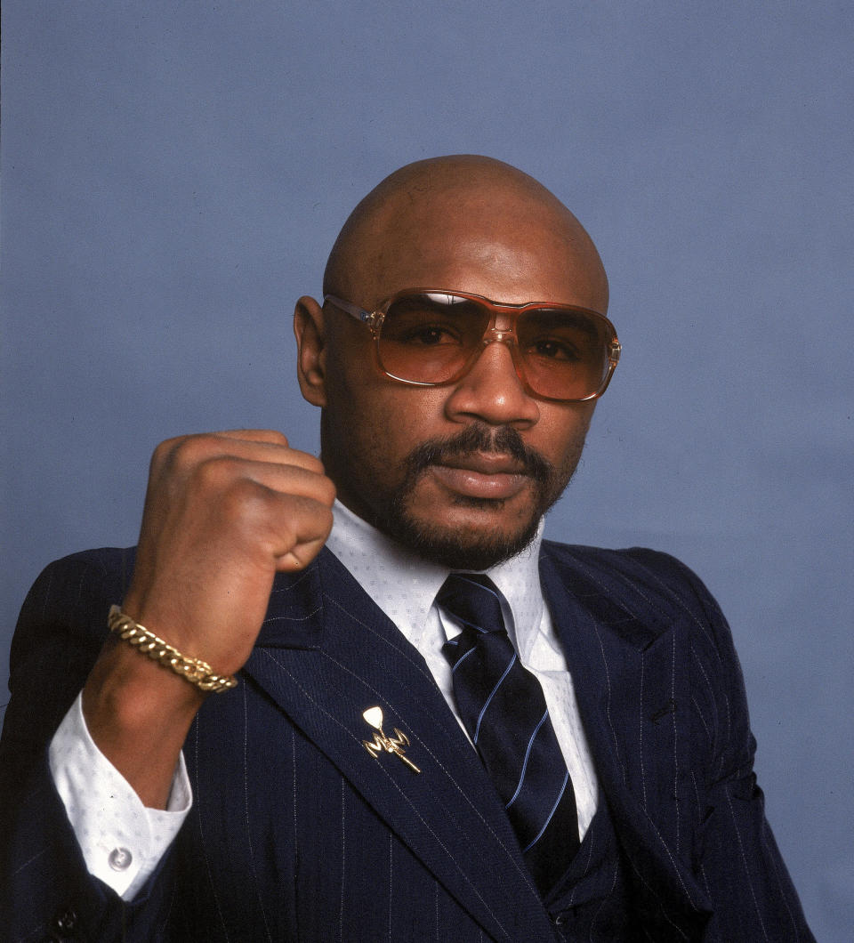 ARCHIVO - En esta fotografía de archivo de 1982, el púgil Maravilla Marvin Hagler posa para la foto. Hagler falleció a los 66 años el sábado 13 de marzo de 20021, anunció su familia. (AP Foto, Archivo)