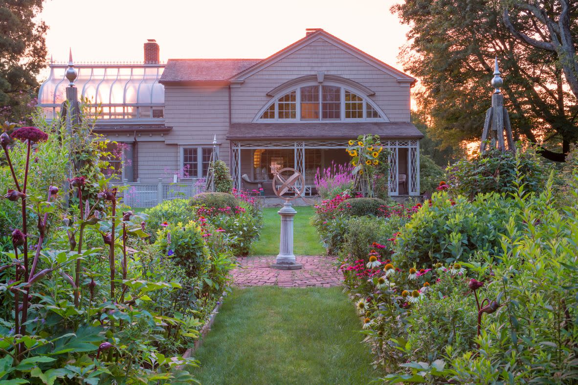 backyard and garden of gerard pampalone and arlene carpenter's home in fairfield county, connecticut