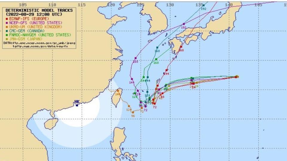 軒嵐諾颱風各國預測路徑。（圖／翻攝typhoon2000）