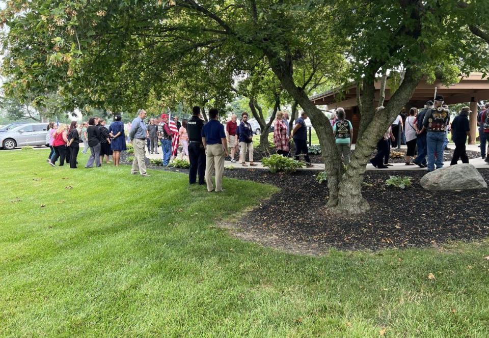 Dozens of people attended the funeral of local Marine veteran James Brooks at the Dayton National Cemetery Thursday. Brooks died at the Dayton VA recently, but had no known family members. (Xavier Hershovitz/Staff)