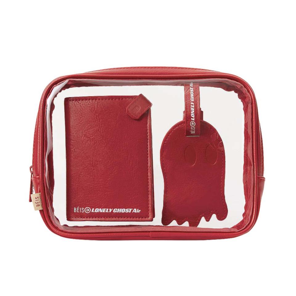 red luggage tag and passport case set