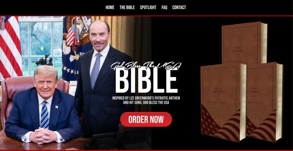 Trump has sold Bibles with the inscription “God bless the USA.”