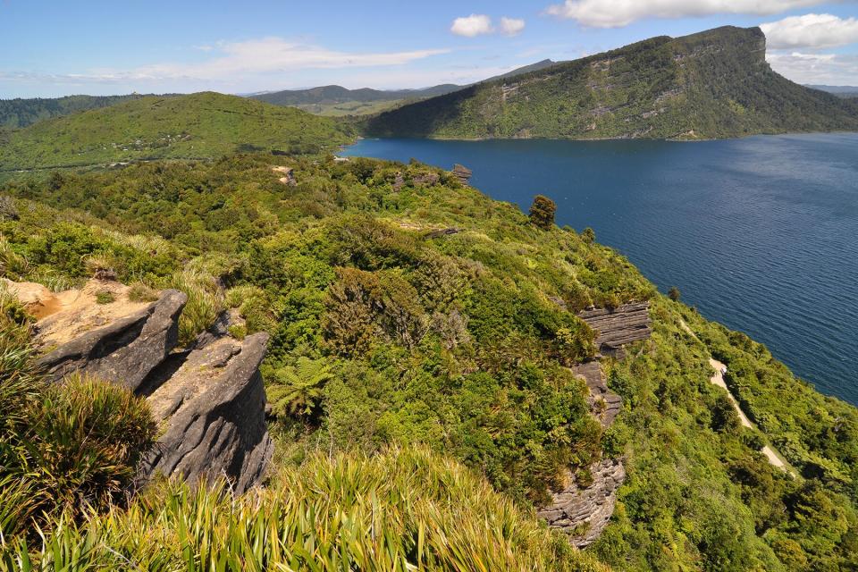 The view from "lou's Lookout" - Panekiri bluff , Lake Waikaremoana , New Zealand .