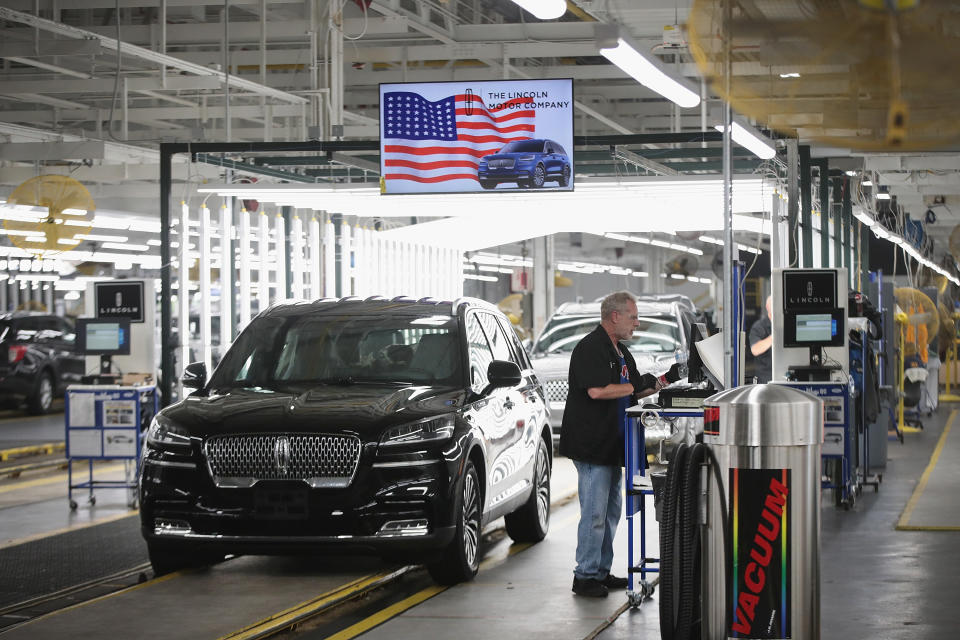 CHICAGO, ILLINOIS - JUNE 24: A Lincoln Aviator gets a final inspection as it rolls off the assembly line at the Chicago Assembly Plant on June 24, 2019 in Chicago, Illinois. Ford recently invested $1 billion to upgrade the facility where they build the Ford Explorer, Police Interceptor Utility and the Lincoln Aviator.  (Photo by Scott Olson/Getty Images)