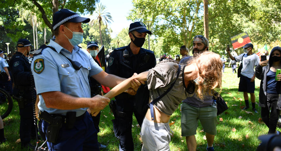 Four people were arrested at Sydney's Invasion Day rally. Source: AAP