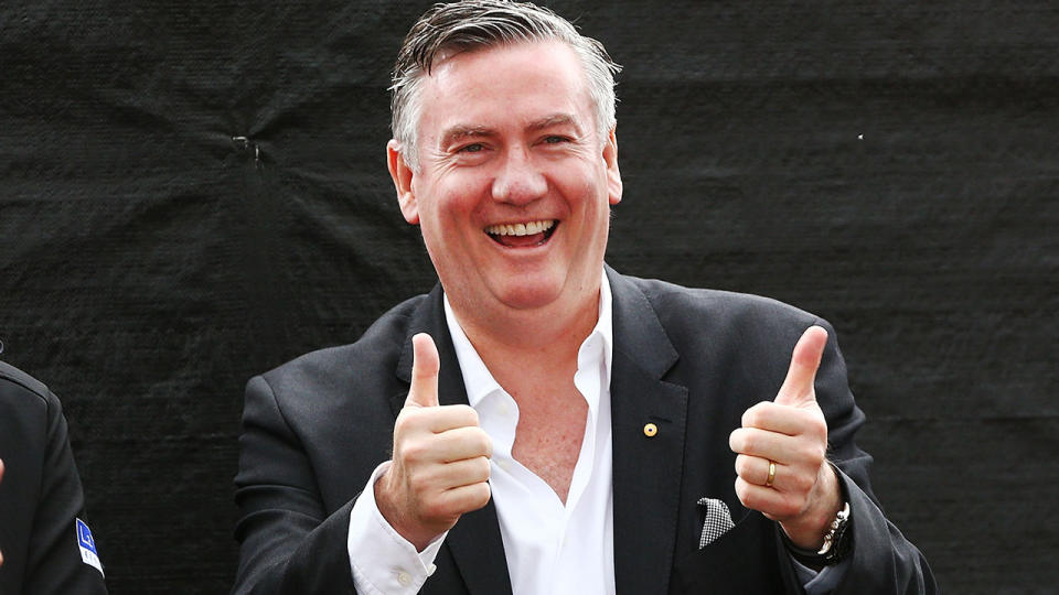 Pictured here, Collingwood president Eddie McGuire gives his two thumbs up.