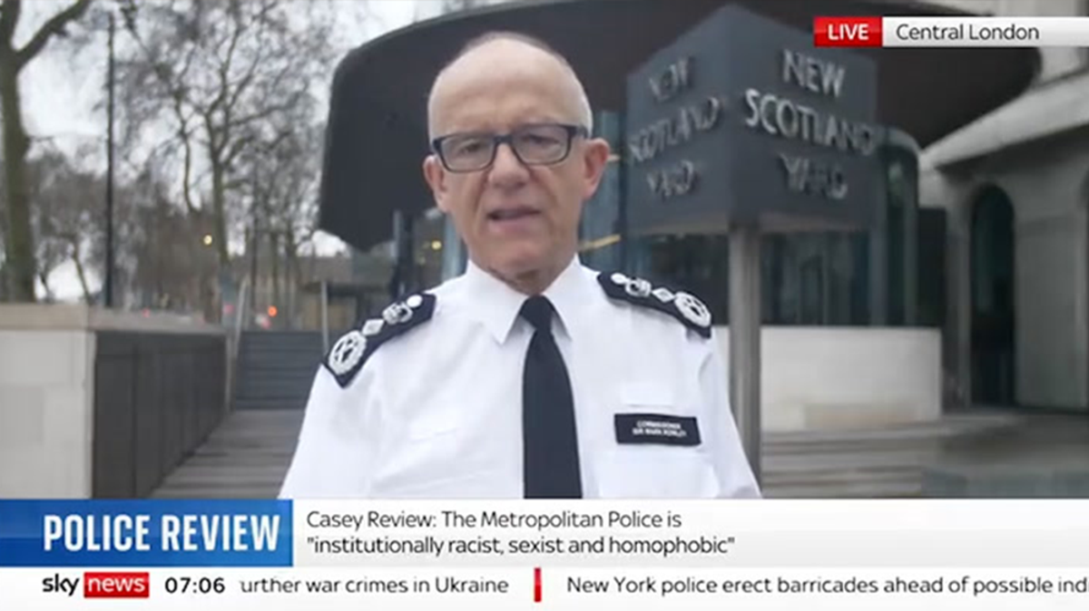 Met Chief says he’s ‘deeply sorry’ but does not accept force is ‘institutionally’ racist (Sky News)