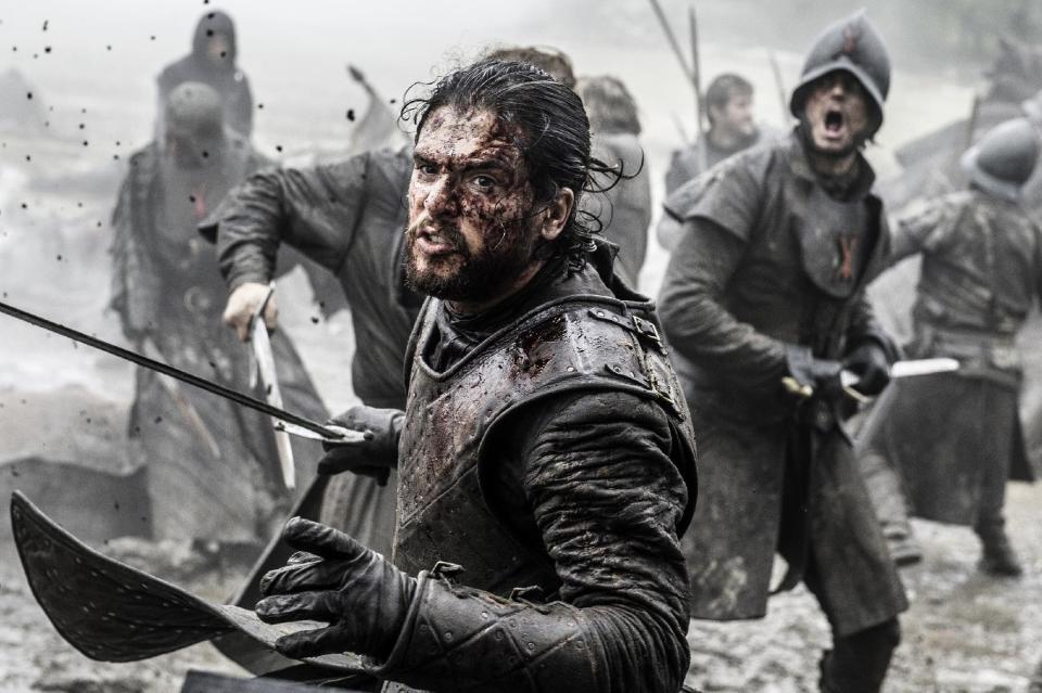 This image released by HBO shows Kit Harington in a scene from "Game of Thrones." The series was nominated for a Golden Globe award for best TV drama on Monday, Dec. 12, 2016. The 74th Golden Globe Awards ceremony will be broadcast on Jan. 8, on NBC. (Helen Sloan/HBO via AP)