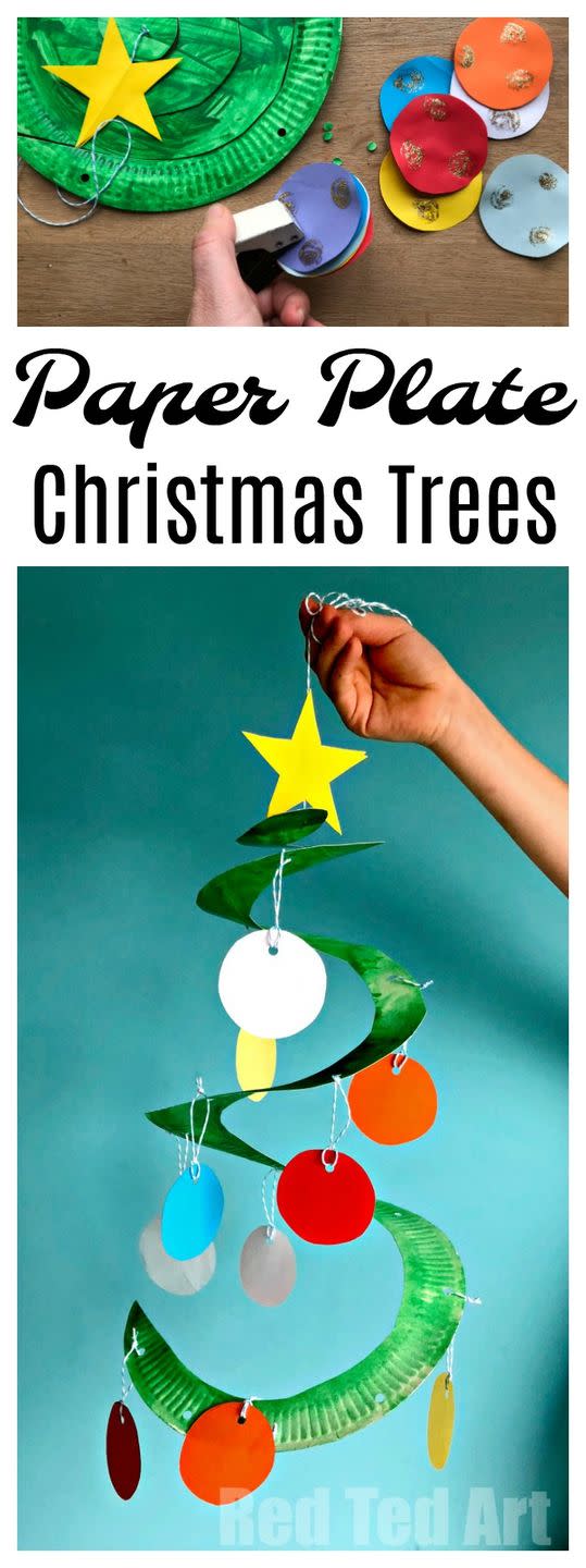 <p>Dangle colorful scraps of paper as ornaments from a spiral-cut paper plate. It’s a fun-to-spin project that even preschoolers can make.</p><p><em><a href="https://www.redtedart.com/paper-plate-christmas-tree-whirligig/" rel="nofollow noopener" target="_blank" data-ylk="slk:Get the tutorial at Red Ted Art »;elm:context_link;itc:0;sec:content-canvas" class="link ">Get the tutorial at Red Ted Art »</a></em></p>