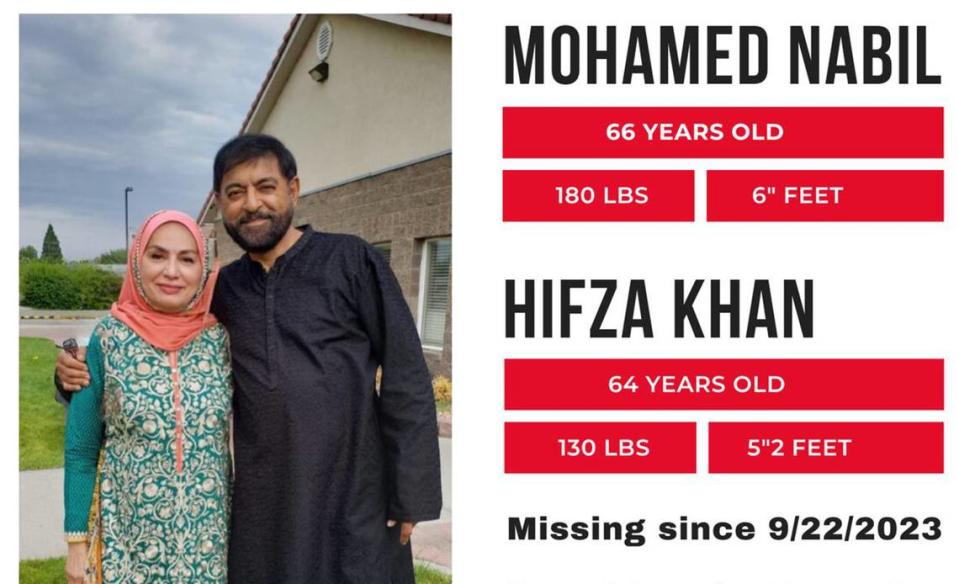 A missing poster was shared online for Nabil Mohamed and Hifza Khan after they were last seen in September 2023. Islamic Center of Tri-Cities