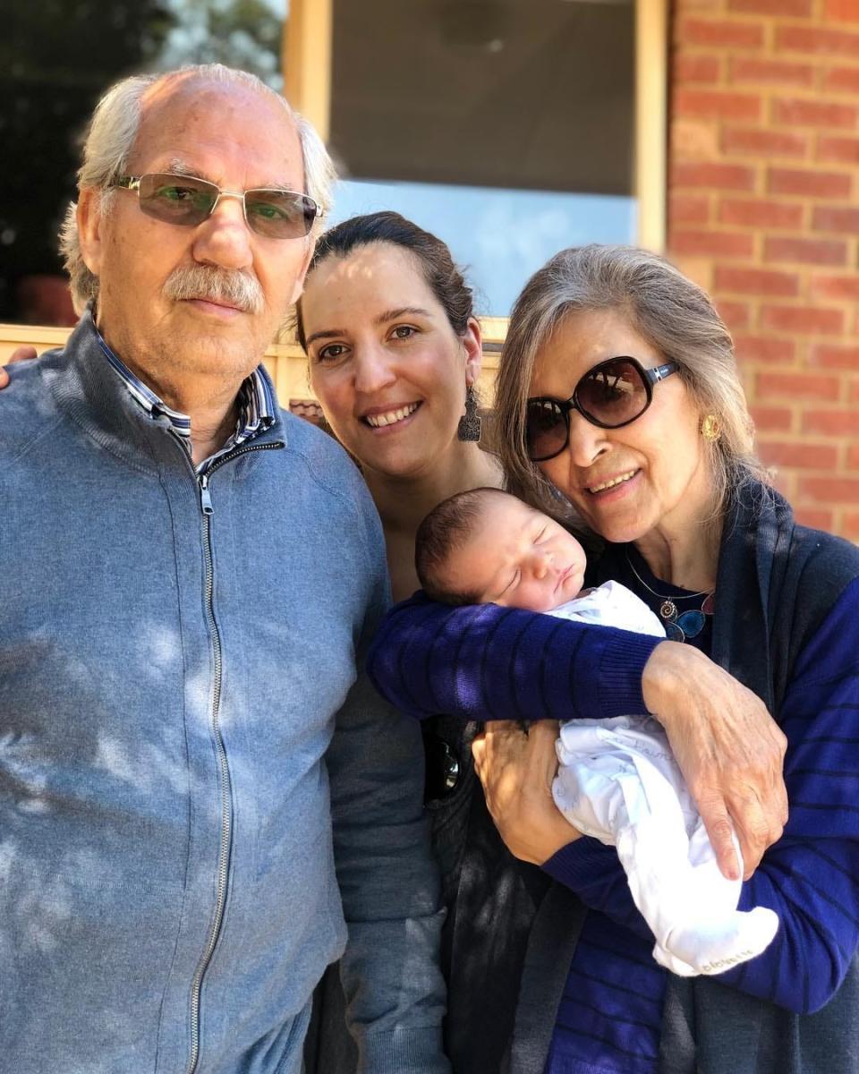Sarvin Hahghighi with her parents in Melbourne, Australia, shortly after son Kian's birth in March 2019. Hahghighi's parents, both Iranian citizens, have been unable to visit her family in the U.S. because of former President Donald Trump's ban on travelers from certain primarily Muslim countries. President Joe Biden lifted the ban on his first day in office.