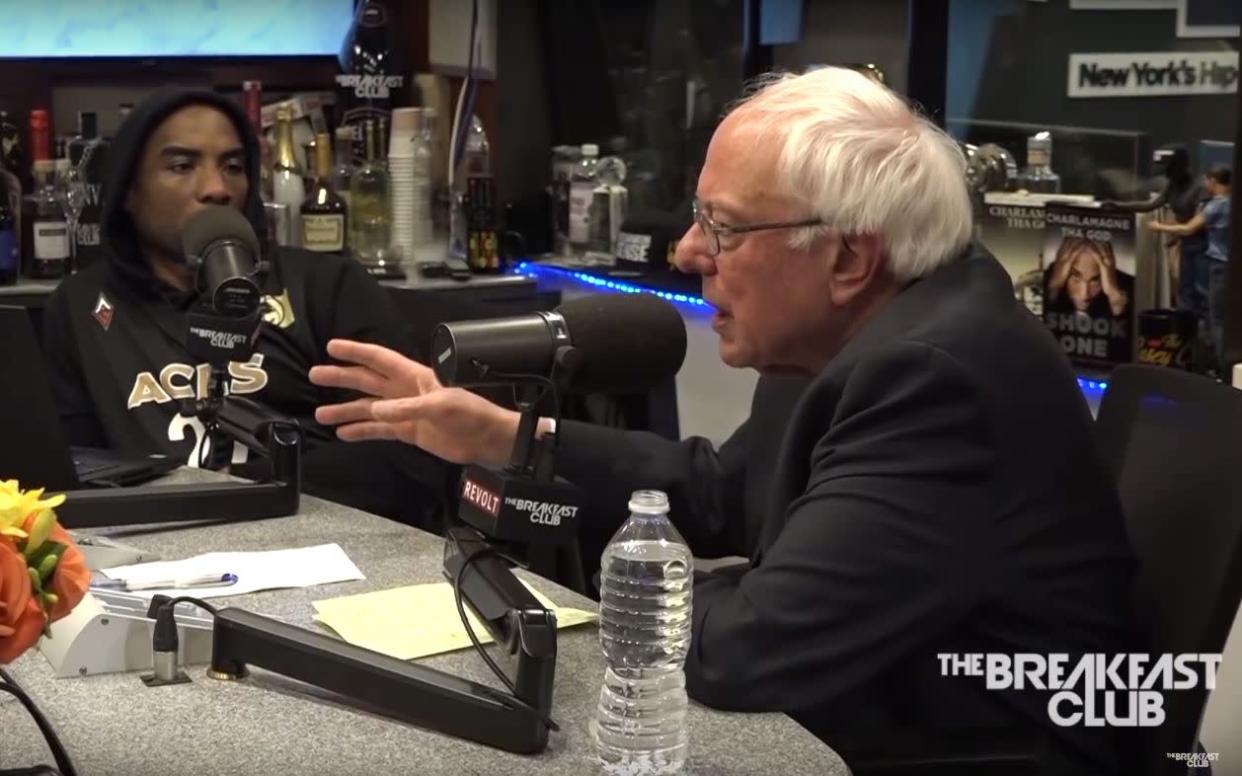 Bernie Sanders speaks to Charlamagne tha God on "The Breakfast Club" on Monday. (Image: Courtesy of "The Breakfast Club")