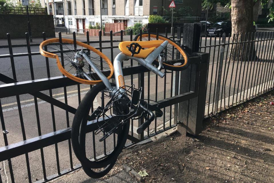 A mangled oBike left around Tower Hamlets in London: Ralph Hardwick