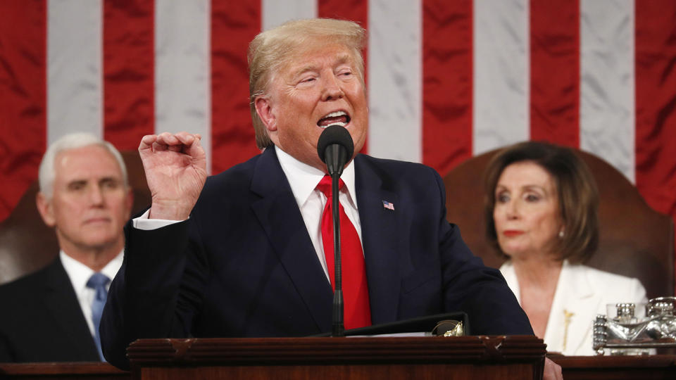 President Donald Trump delivers his State of the Union address to a joint session of the U.S. Congress in the House Chamber of the U.S. Capitol in Washington, U.S. February 4, 2020. (Leah Millis/POOL via Reuters)