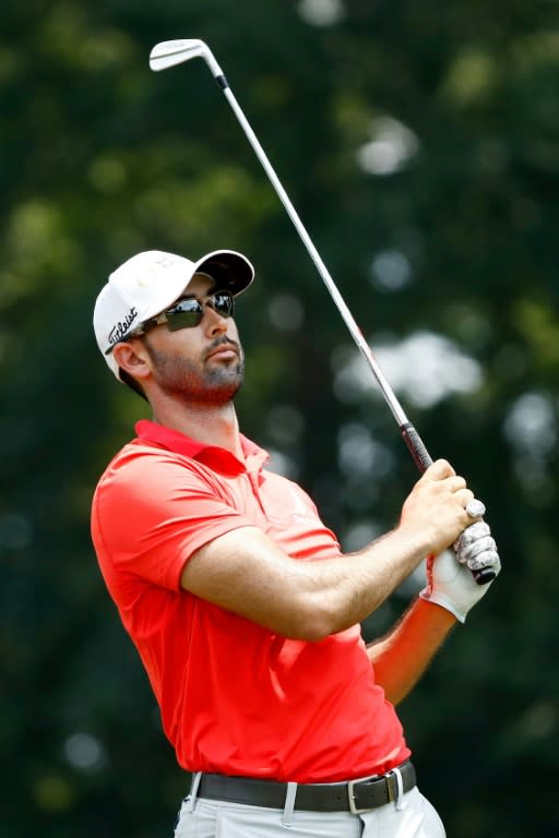 Cameron Tringale of the US plays his shot from the 17th tee during the first round of the Barbasol Championship, at the Robert Trent Jones Golf Trail at Grand National in Auburn, Alabama, on July 20, 2017