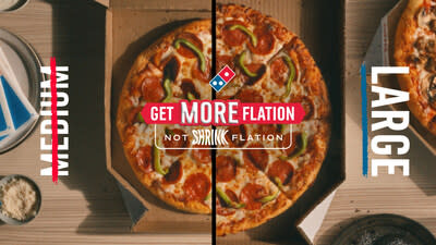 Domino’s is launching a MOREflation deal: when online customers mix and match any two or more medium two-topping pizzas for $6.99 each, they can upgrade one of their pizzas to a large for free from Sept. 9-29.