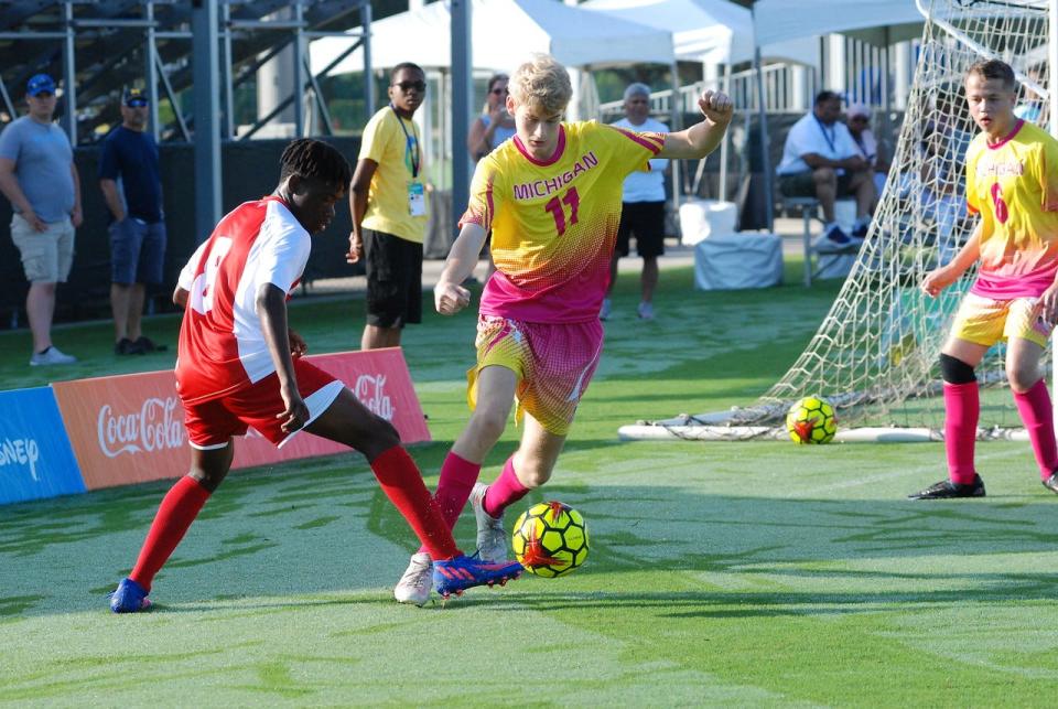 The Holland Christian Unified Soccer team in action during the Special Olympics in Orlando, Florida in June 2022.
