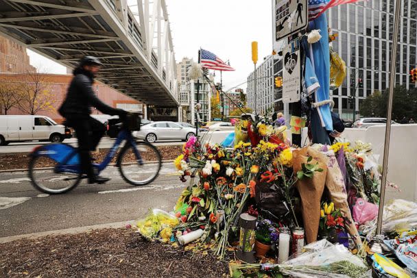 PHOTO: In this Nov. 7, 2017, file photo, flowers mark the location where terrorist Sayfullo Saipov crashed into a cyclist along a Manhattan bike path in New York. (Spencer Platt/Getty Images, FILE)