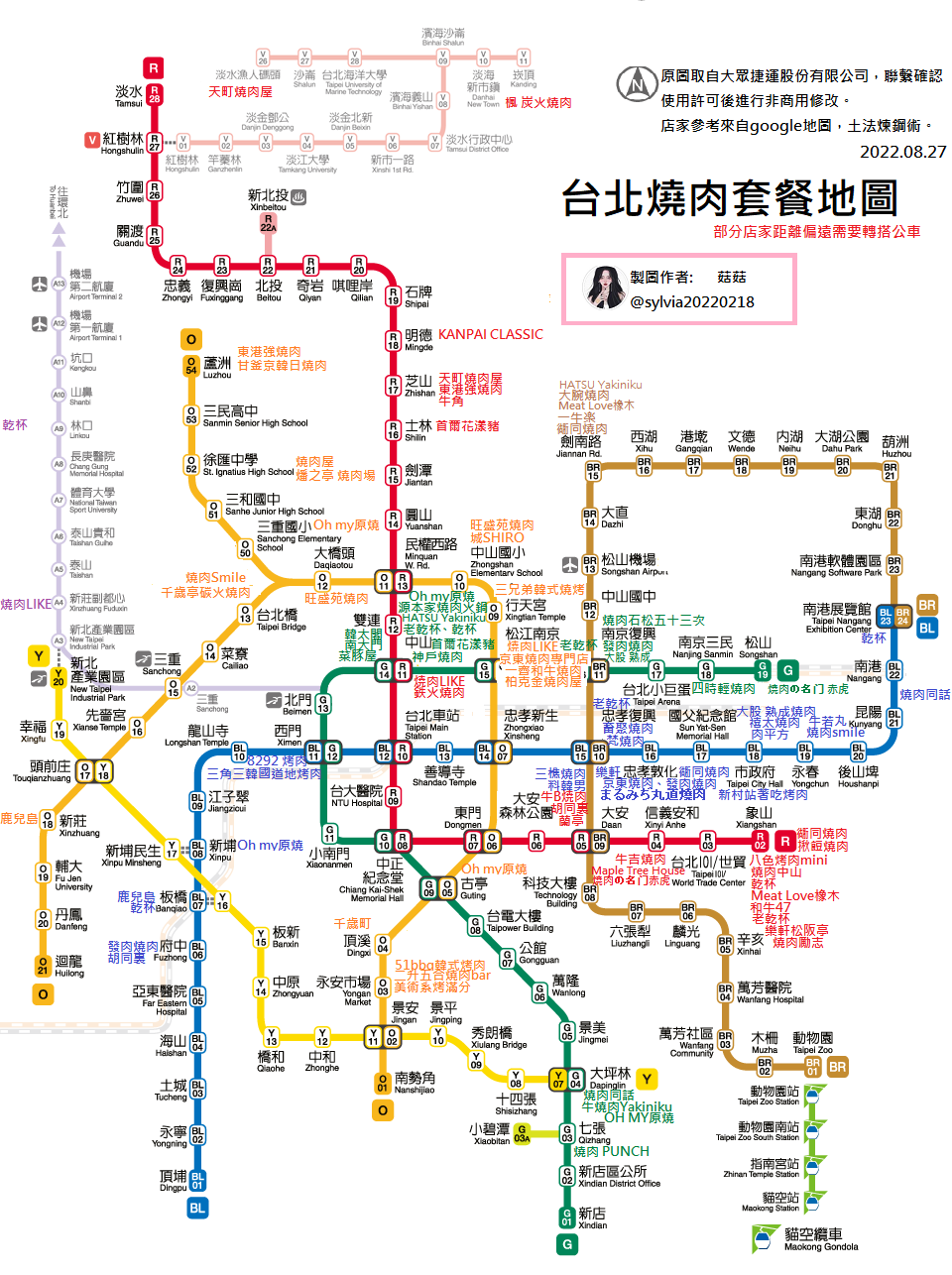 有網友整理出9大「台北捷運美食地圖」。（圖片來源：作者提供）
