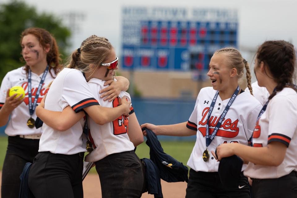 Marlboro celebrates a victory over Highland in the Section 9 Class B softball championship on Friday in Middletown.