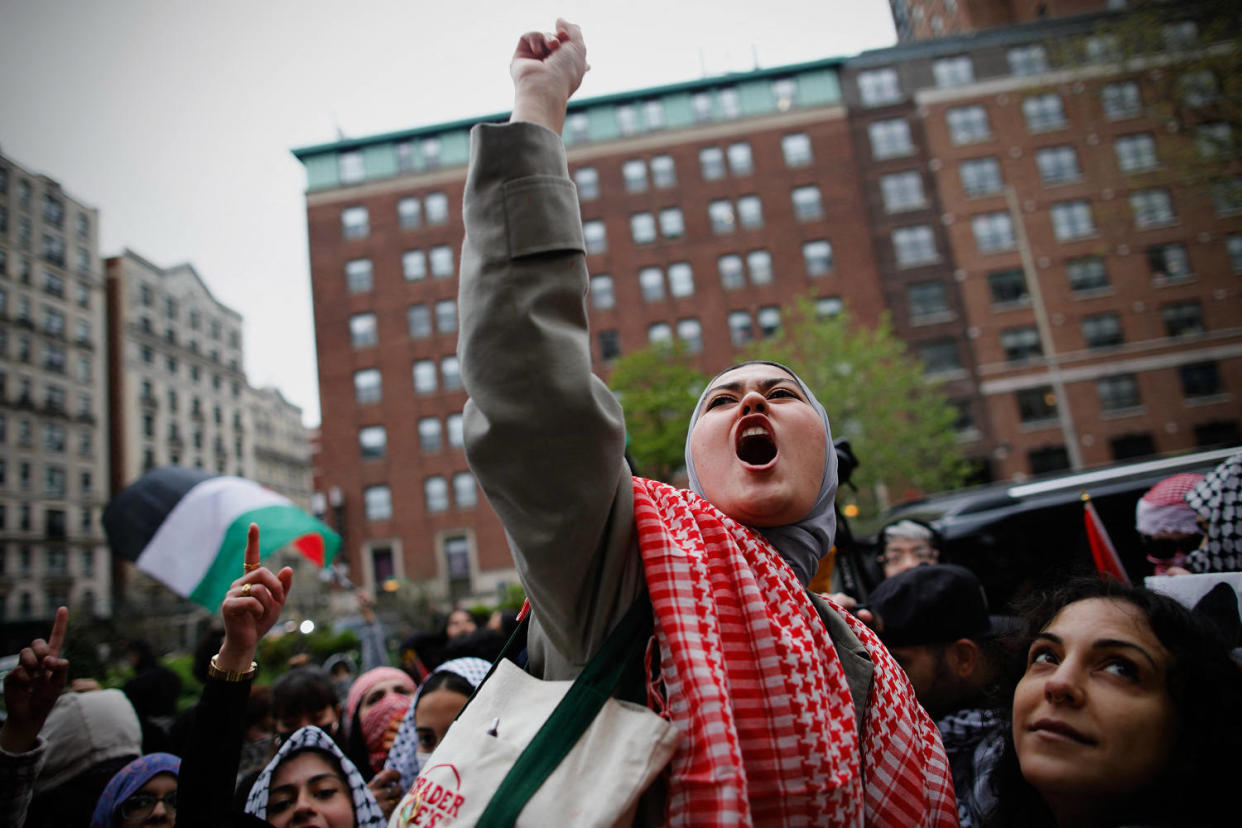 Officers cleared out a pro-Palestinian campus demonstration on April 18, a day after university officials testified about anti-Semitism before Congress. Leaders of Columbia University defended the prestigious New York school's efforts to combat anti-Semitism on campus at a fiery congressional hearing on April 17.  (Kena Betancur / AFP - Getty Images file)