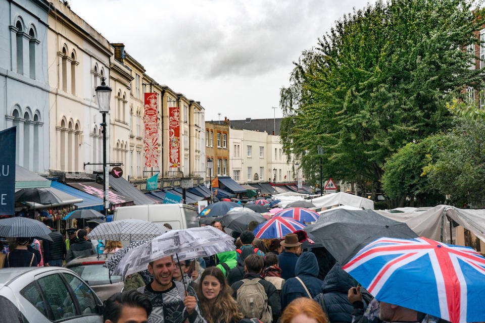 Scenes from a rainy day Portobello Market in London on Saturday (Picture: PA)