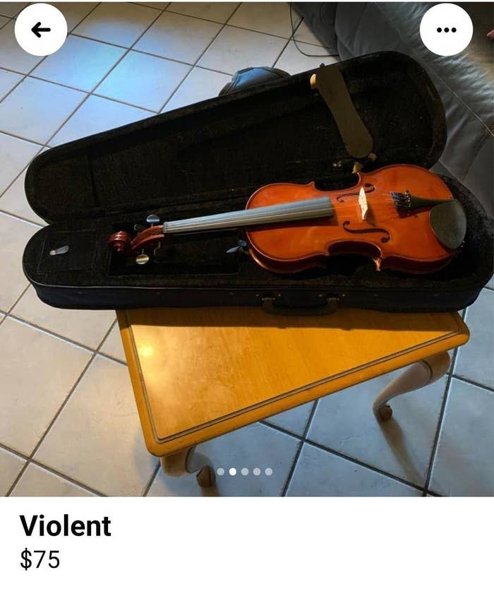 Facebook Marketplace ad for a violin that reads "violent"